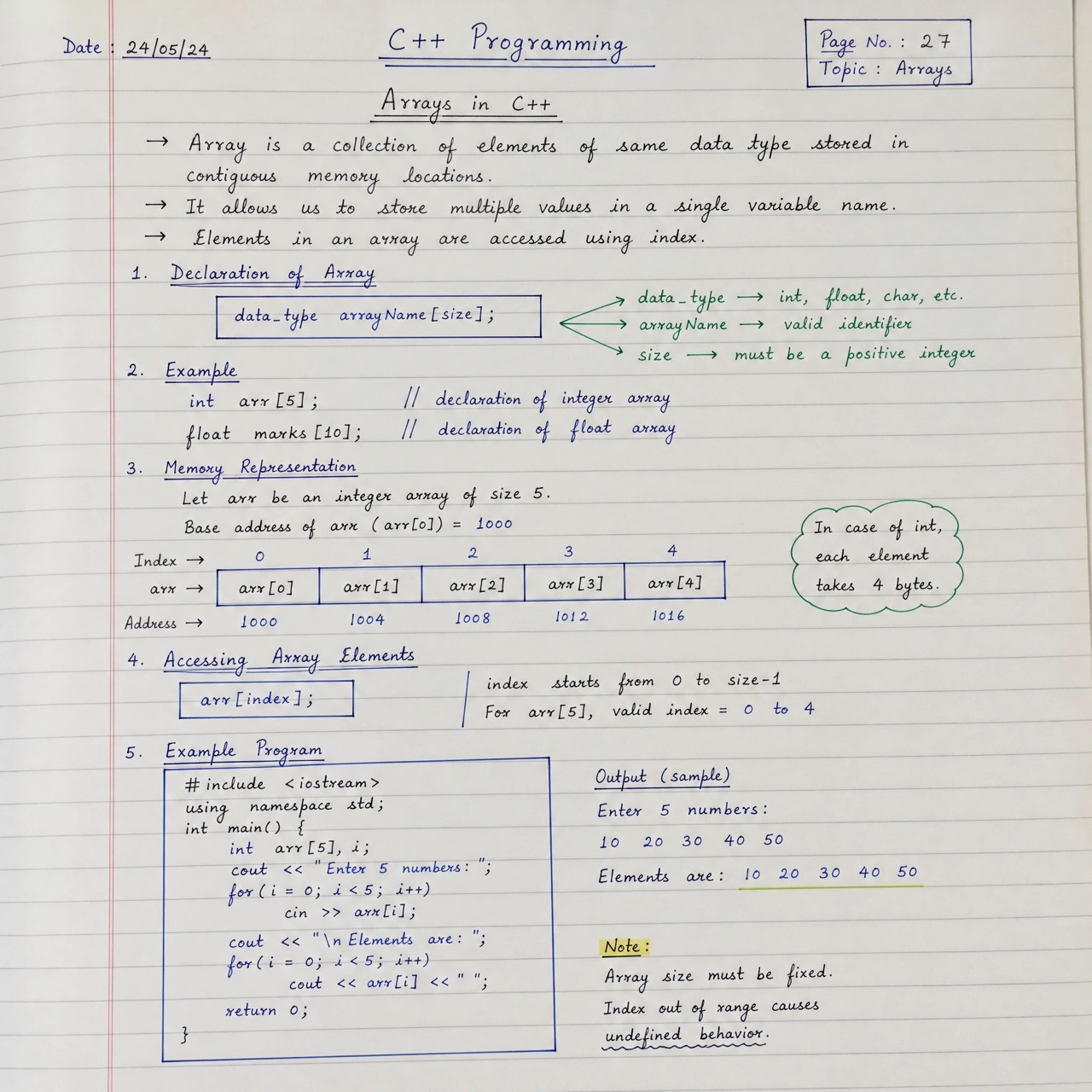 C++ Bundle — sample handwritten notes